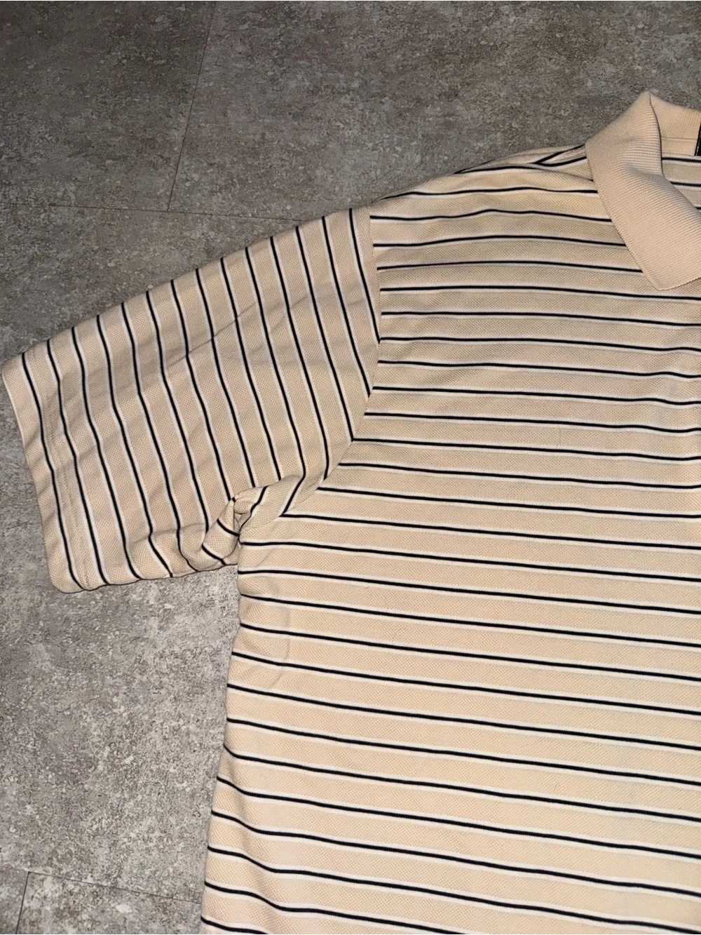 Polo by Ralph Lauren Men’s L Classic Fit Beige/Blue Striped Polo Pocket Logo